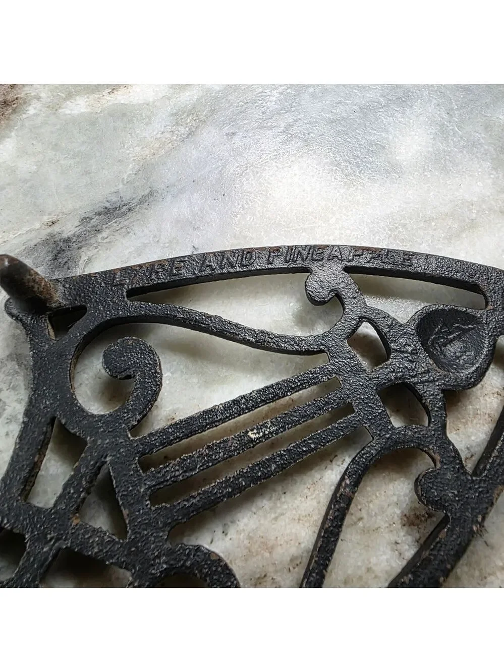 ​Vintage Cast Iron Lyre and Pineapple Trivet - 3 Legged Sad Iron Stand